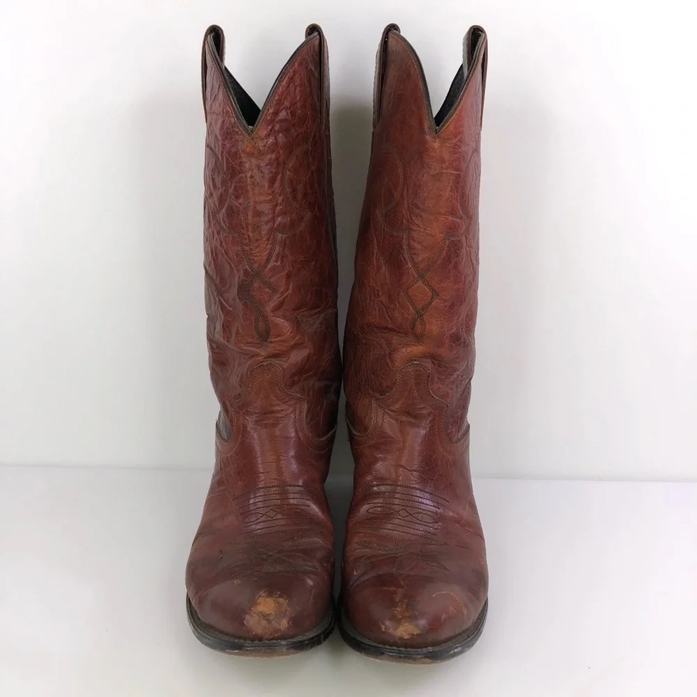 Diamond J by Justin Brown Leather Cowboy Western Boots Size 9D